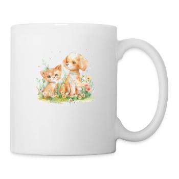 Cute Cat And Dog Friends - Tasse - Weiß - Rechts