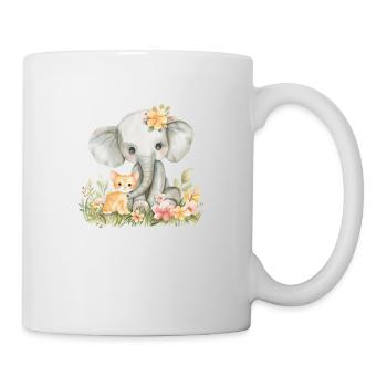 Cute Cat And Elephant Friends - Tasse - Weiß - Rechts