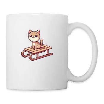 Katze auf einem Schlitten - Tasse - Weiß - Rechts