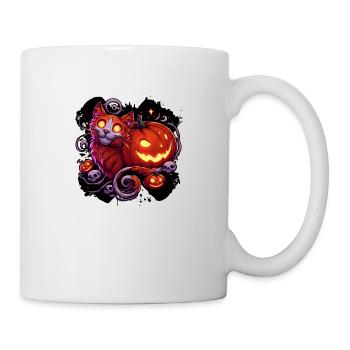 Mystische Katze & leuchtende Kürbisse - Tasse - Weiß - Rechts