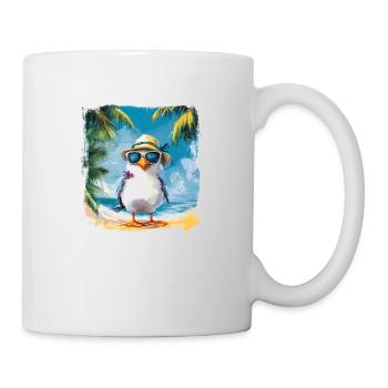 Drôle d’oiseau part en vacances sous les palmiers - Mug blanc - blanc - Droite