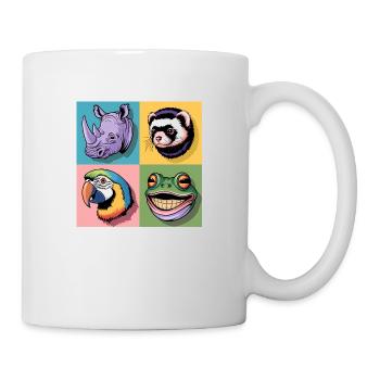 Popart bunt Nashorn Mader Papagei Frosch blau grün - Tasse - Weiß - Rechts