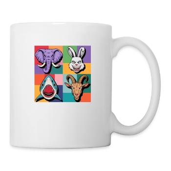 Popart Hase Hai Elefant Ziegenbock bunt lila grün - Tasse - Weiß - Rechts