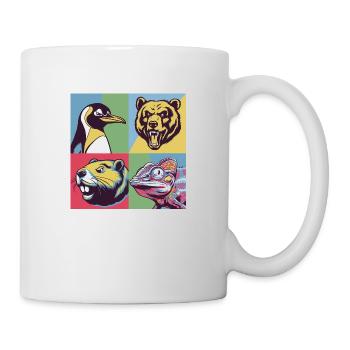 Pop-art Pinguin Bär Biber Chamäleon bunt Tiere - Tasse - Weiß - Rechts