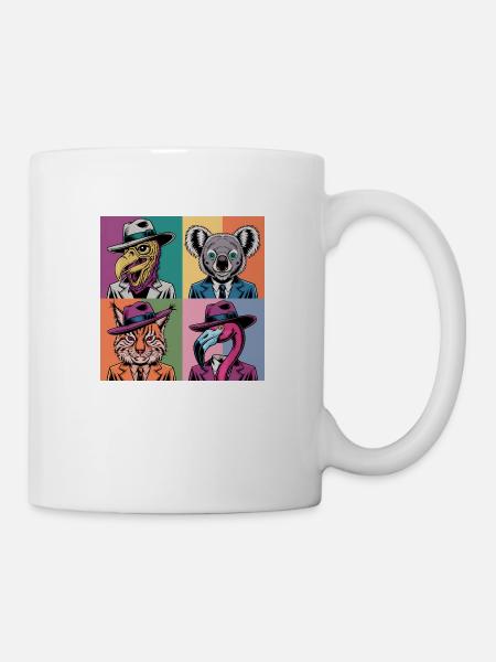 Pop-art bunt Anzüge Geier Flamingo Luchs Koala - Tasse - Weiß