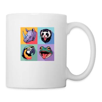 Pop Art Rhinoceros, Parrot, Frog, Possum, Colorful - Mug - white - Right