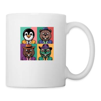 Pop-art cool Pinguin Bär Biber Salamander bunt - Tasse - Weiß - Rechts