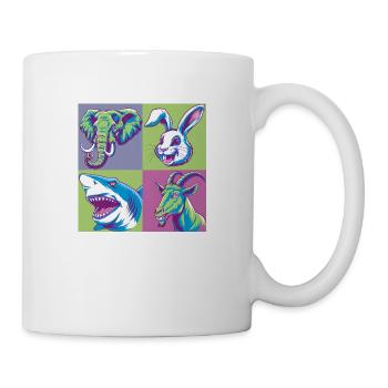 Pop-art Elefant Ziegenbock Hase Hai bunt - Tasse - Weiß - Rechts