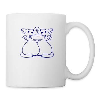 2 chats mangeant des saucisses Couple mangeant des saucisses à la bouche - Mug blanc - blanc - Droite