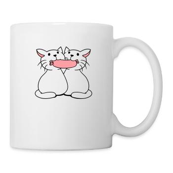 2 chats mangeant des saucisses Couple mangeant des saucisses à la bouche - Mug blanc - blanc - Droite
