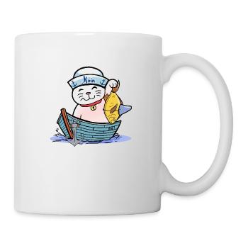 maritim Katze Katzen Matrose Moin Fisch Fischer - Tasse - Weiß - Rechts