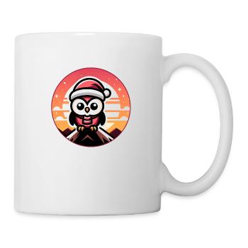 Hibou de Noël coloré drôle avec chapeau de Père Noël - Mug blanc - blanc - Droite