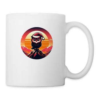 Lustige bunte Weihnachtseule mit Nikolausmütze - Tasse - Weiß - Rechts