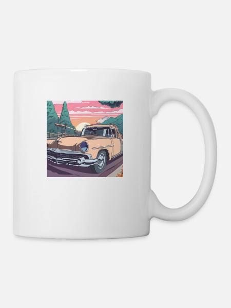 Road trip en voiture classique - Mug blanc - blanc