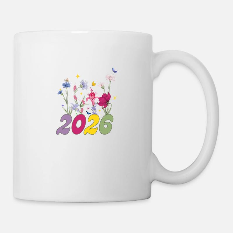 Année de naissance 2026 fleurs sauvages - Mug blanc - blanc