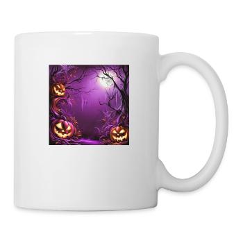 spooky purple forest in moonlight with pumpkins - Mug - white - Right