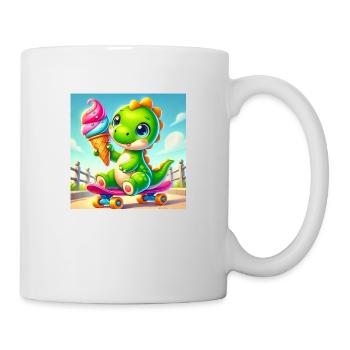 Dino with cream cone sitting on a skateboard - Mug - white - Right