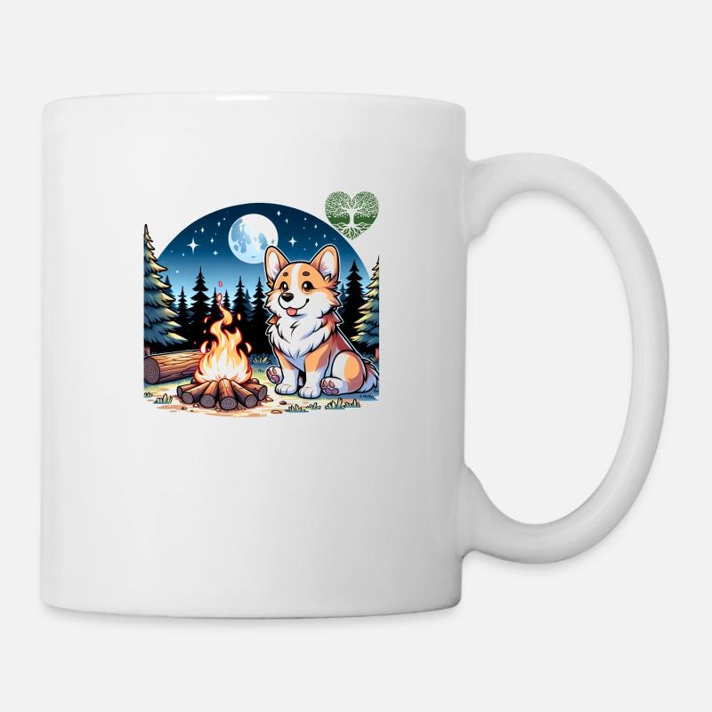 Corgi au feu de camp la nuit - Mug blanc - blanc