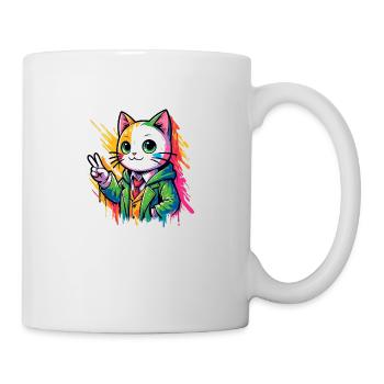 Friedenskatze Friedenszeichen - Tasse - Weiß - Rechts