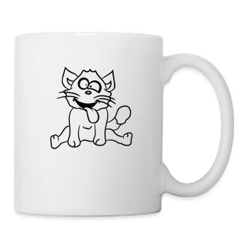 Cat Squints Funny Crazy Tongue Out Grimace - Mug - white - Right
