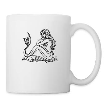 Lineart Zeichnung Meerjungfrau - Tasse - Weiß - Rechts