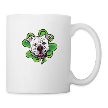 Comic Glücksbulldogge mit Marienkäfer - Tasse - Weiß - Rechts