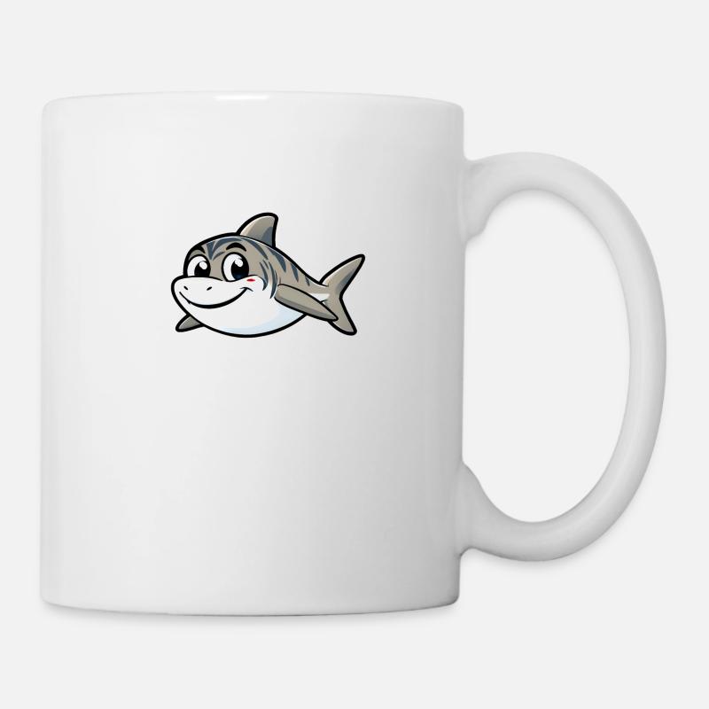 Fröhlicher Cartoon-Hai - Tasse - Weiß