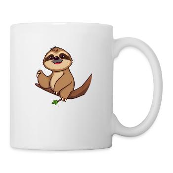 Cheerful Cartoon sloth on Branch with Green Leaves - Mug - white - Right