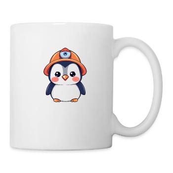 Bautrupp-Pinguin mit orangefarbenem Schutzhelm - Tasse - Weiß - Rechts