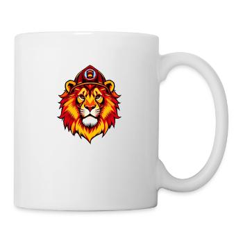 Königlicher Löwe mit rotem Feuerwehrhelm - Tasse - Weiß - Rechts