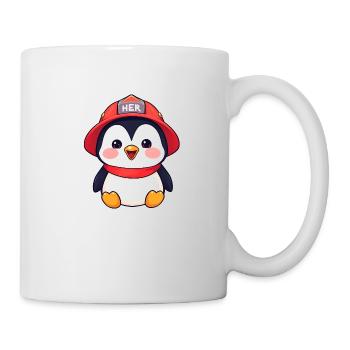 Fröhlicher Cartoon-Pinguin mit Helm - Tasse - Weiß - Rechts