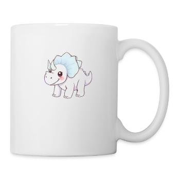 Lächelnder Cartoon-Dinosaurier mit blauer Schleife - Tasse - Weiß - Rechts