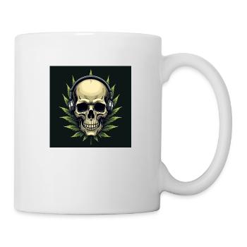 Skull With Headphones On His Head With A Weed Leaf - Mug - white - Right