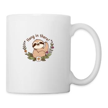 Cartoon Faultier mit Blumen, entspannte Pose - Tasse - Weiß - Rechts