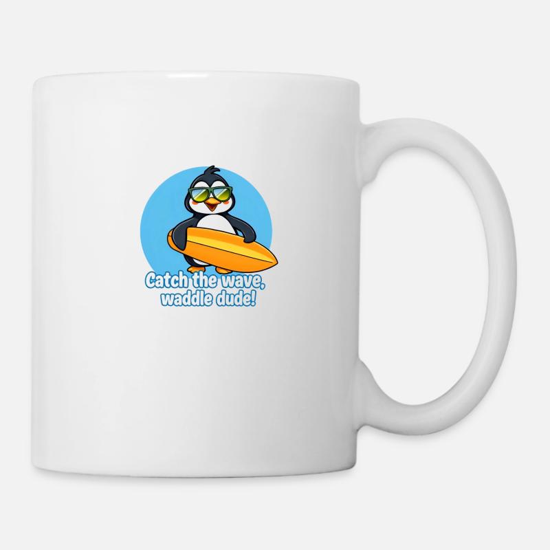 Penguin Surfing with Sunglasses, Catch the Wave - Mug - white