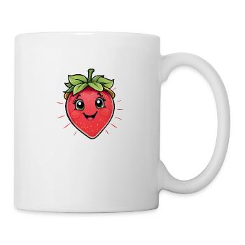 Glückliche Cartoon-Erdbeerfigur - Tasse - Weiß - Rechts