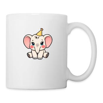 Glücklicher Cartoon-Elefant mit Partyhut - Tasse - Weiß - Rechts