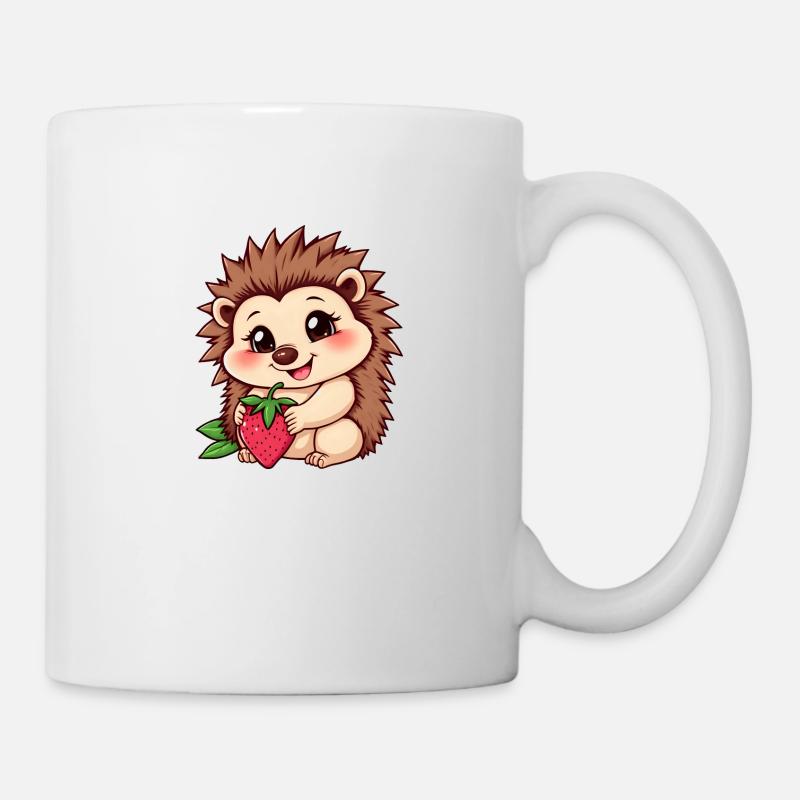 Hérisson mignon tient une fraise mûre - Mug blanc - blanc