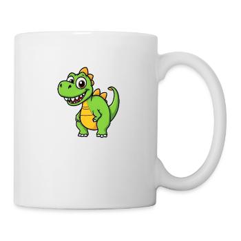 Lächelnder Cartoon-Dinosaurier auf rosa Hintergrund - Tasse - Weiß - Rechts