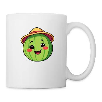 Smiling Watermelon with Sun Hat - Quirky Comic Art - Mug - white - Right