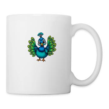 Charmanter blauer Pfau mit Blumenhut - Tasse - Weiß - Rechts