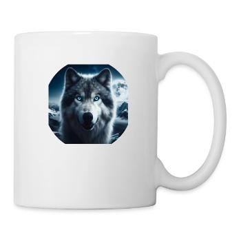 Loup aux yeux bleus la nuit - Mug blanc - blanc - Droite