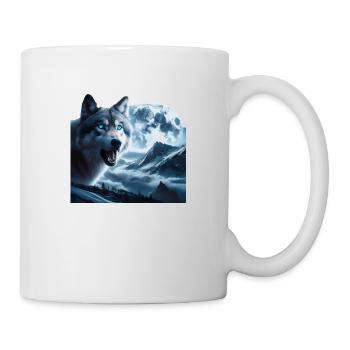 Wolf with blue eyes at full moon - Mug - white - Right