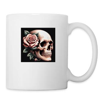 Totenkopf mit rosa Rose - Tasse - Weiß - Rechts