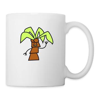 Lustige Süße Palme Winkt Glücklich Gesicht Comic - Tasse - Weiß - Rechts