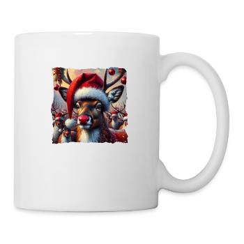 Renntier mit Roter Nase - Tasse - Weiß - Rechts