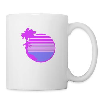 palmiers île arbres plage rayures mer voyage rose - Mug blanc - blanc - Droite