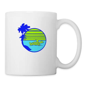 Palm Trees Turtle Swimming Stripe Sun Round - Mug - white - Right