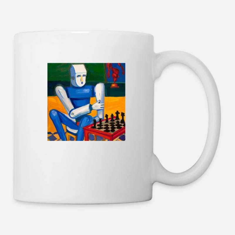 Chess robot, oil painting, artwork - Mug - white