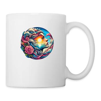 Porträt einer surrealen Frau mit Landschaft - Tasse - Weiß - Rechts
